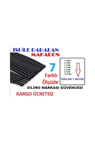 Isı Shrink Boru Daralan Makaron Kablo Yalıtım 7 Li Set 1 Er Metr