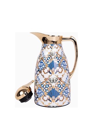 Roomours Blue Flower Gold Termos 1 Litre Mavi