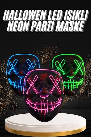 Teknodayım Hallowen Parti Maskesi Neon Led Işıklı Maske 3 Modlu Cadılar Bayramı Maskesi