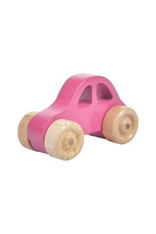 Woodnjoy Wood & Joy Doğal Araçlar 04 Ahşap Araba Hareketli Eğitici Oyuncak Mini Araba Pembe