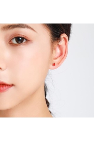Novahub Modian Kalpler Kırmızı Emaye 925 Ayar Gümüş Küpe, Yuvarlak Vida Boncuk, Kadınlar İçin Moda Takı Gümüş