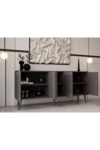 Melura Konsol 180 Cm %100 Mdf Lake Ahşap Ayaklı Gri