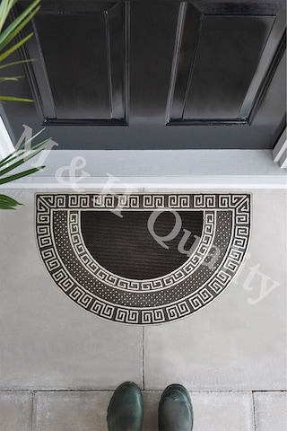 Dekoratif Yarım Ay Versace Model Kapı Önü Paspas Yıkanabilir Toz Alıcı Halı Gümüş Renk Gümüş