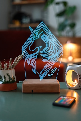 Kişiye Özel 3D Unicorn, Kız Çocuğuna Hediye Masaüstü Led Lamba