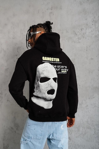 Barlashive Erkek Baskılı Kapüşonlu 3 İplik Pamuklu Hoodie Sweatshirt - Siyah Çok Renkli