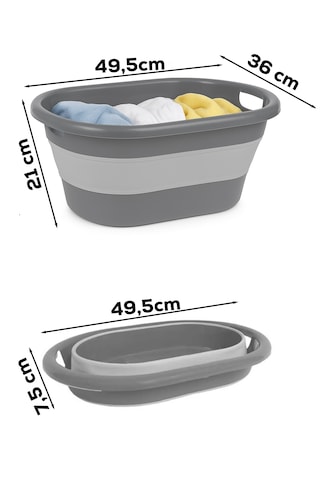 Porsima L-00959-2 Akordiyon Katlanır Sepet Katlanabilir Çamaşır Sepeti Orta Boy Katlanır Çamaşır Sepeti 18 Lt Gri