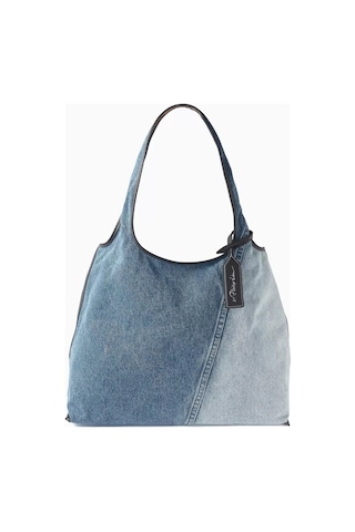 3.1 Phillip Lim Denim Market Tote Geniş Hacimli, Deri Etiketli Ve Günlük Şık Çanta Sırt Çantası Mavi 14