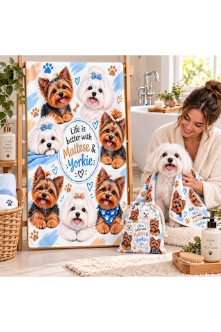 Kedi & Köpek Kurulama Havluları Maltese & Yorkie Hızlı Kuruyan 50x100cm