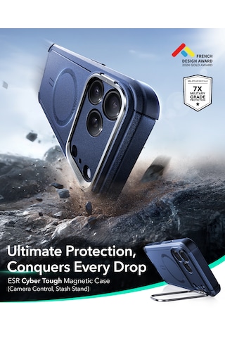 Esr Apple Uyumlu iPhone 17 Pro Max Cyber Tough Magsafe Stantlı Kapak - Lacivert Lacivert