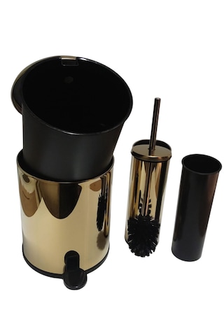 Primanova Cigo Çelik Çöp Kovası 6lt Ve Tuvalet Fırçası Altın