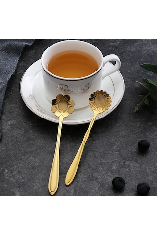 Kosona Altın Renkli Çelik Çiçek Desenli Kahve Kaşığı - Ev Kullanıma Uygun, Dayanıklı Ve Şık Hediyelik Spoon Diğer