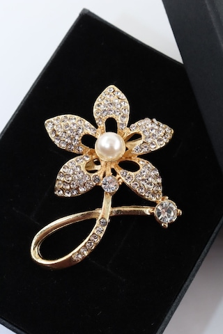 Gold Renkli İncili Yasemin Çiçeği Broş. Taşlı Tasarım Broş. Yaka İğnesi Broş. Yasemin Çiçeği Broş. Gold
