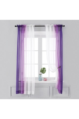 Teltree Lila Renkli Sol-sağ Degrade Dokuma Perde, 1.32m Genişlik X 1.6m Uzunluk, Işık Filtreleyici, 2 Adet