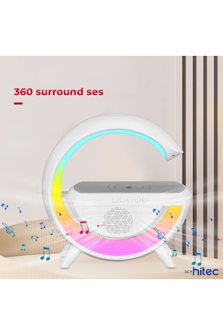 Schitec Bluetooth Hoparlörlü Kablosuz Şarj Özellikli Gece Lambası
