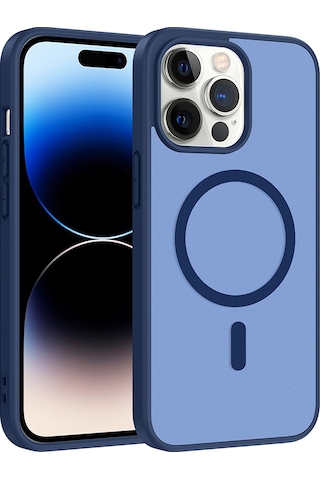Ardemix Apple iPhone Uyumlu 14 Pro Kılıf M-safe Şarj Özellikli Zore Babet Kapak - Mavi