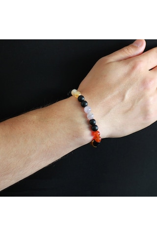 Tesbihane Küre Kesim Çoklu Doğaltaş Kombinli Erkek Başarı Bilekliği Çok Renkli