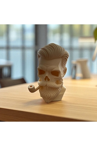 Erkek Saçlı Sakallı, Kuru Kafa Biblo, Dekoratif Tasarım, Beyaz