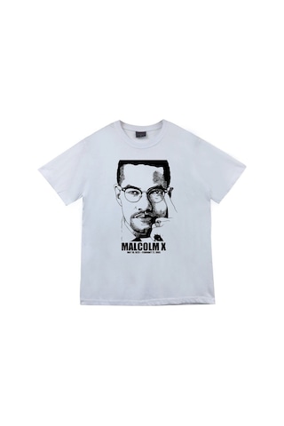 Stoned&Fame Unisex Beyaz Malcolm X Baskılı T-shirt Beyaz