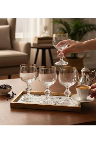 6'lı Bohemia Kristal Sterna Gold Kahve Yanı Kadehi-1297 Çok Renkli