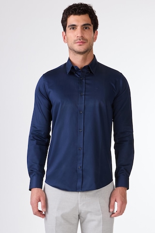 Dufy Lacivert Erkek Slim Fit Düz Düğmeli Yaka Uzun Kol Gömlek - 101514 Lacivert