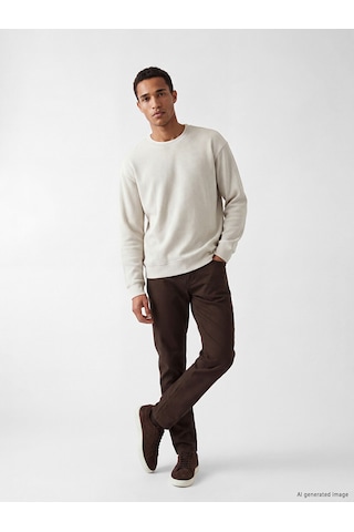 Lcw Vision Bej Bisiklet Yaka Fitilli Erkek Sweatshirt