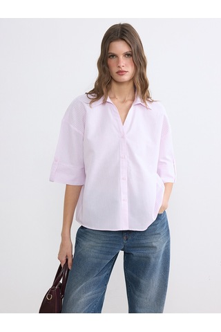 Lcwaıkıkı Classic Pembe Çizgili Poplin Kadın Gömlek
