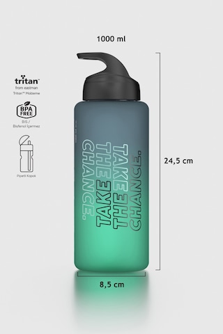 Renga Moly Çift Renk Yazı Desenli 1000 Ml Pipetli Mat Tritan Matara 912117 Siyah-petrol Siyah