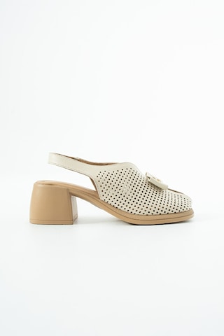 Dericia Shoes Allone Hakiki Deri Kadın Günlük Rahat Topuklu Sandalet Bej