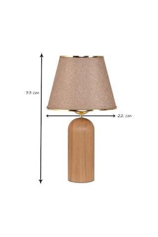 Silos Masif Ahşap Ayaklı Gold Detaylı Kumbeji Kumaş Şapkalı Dekoratif Abajur Kum Beji