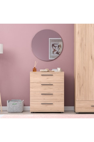 White 4 Çekmeceli Şifonyer - Florida Meşe 65x78x41 Cm Meşe