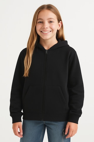 Kız Çocuk Basic Fermuarlı Kapüşonlu Okul Sweatshırt G2025-3-2 Siyah