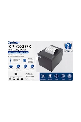 Xp-q807k 203dpı Direkt Termal Usb+ethernet Otomatik Kesici Fiş Yazıcı