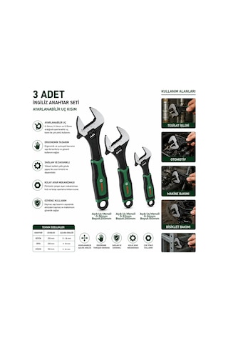 Storeşahin İngiliz Anahtar Ve Kurbağacık Seti 3 Parça 6"-8"-10" / 150-200-250 Mm Shn0720