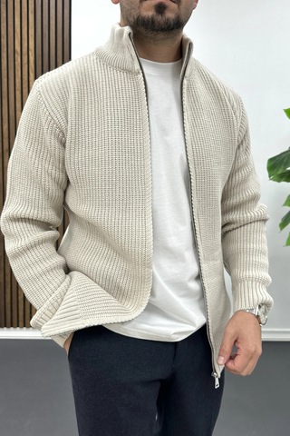 Edwox Erkek Slim Fit Fermuarlı Hırka Vizon Edw434 Vizon