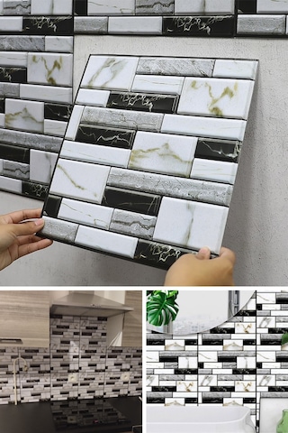 TechnoSmart 30X30cm 3D Kendinden Yapışkanlı Duvar Kağıdı Kaplama Su Geçirmez Dekorasyon Mutfak Banyo