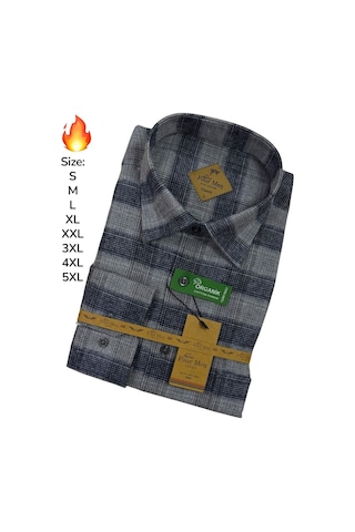 Eren Style Flanel Kışlık Pamuklu Tek Cepli Düğmeli Yaka Gömlek Regular Kalıp Gri