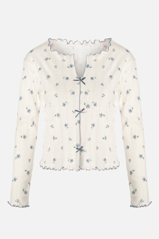 Kadın Pamuklu Çıtır Çiçek Desenli Baby Overloklu Fiyonk Detaylı Uzun Kollu Pijama Takımı Ko70142-3