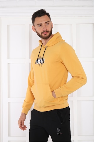 Escetic Spor Erkek Hardal Cepli, Kapüşonlu Sweatshirt-4169 Hardal