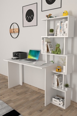Moonlife Yakamoz Kitaplıklı Çalışma Masası Beyaz