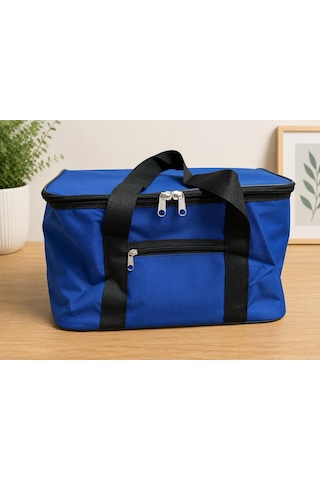 Mavi Renk 22 Litre Termal Piknik Ve Taşıma Çantası Su Geçirmez Kumaş, Kalın Yalıtımlı İç Kaplama, 2 Bölmeli Soğuk-sıcak Tutucu Çanta 39x27x23 Cm Açık