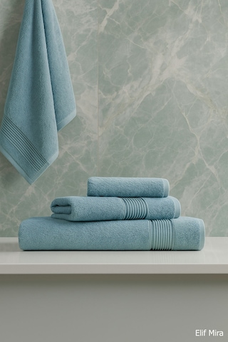 3 Parça Banyo Havlu Seti Pamuklu Günlük Kullanım Basic Mint
