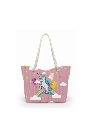 Harıbo Haribo Lisanslı Unicorn Baskılı Halat Saplı Plaj Çantası Pembe