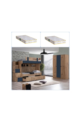 Ranza, Riva Yavrulu Ranza 3 Kapaklı Dolap + 2 Comfort Yatak 90 X 190 CM