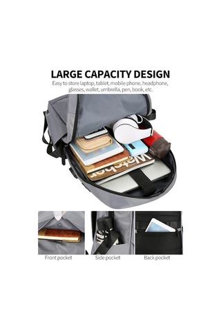 Didadodo Büyük Kapasiteli Usb'li Laptop Çantası - Seyahat & İş İçin Pratik Gri Sırt Çantası Gri