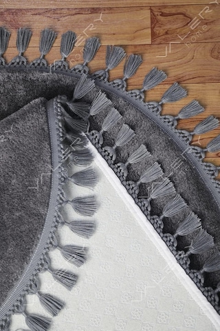 Vl Yuvarlak Comfort Düz Saçaklı Peluş Antrasit Yolluk Halı Oval Antrasit Ponpon Saçak
