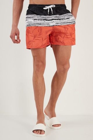 Buratti Belden Bağlamalı Deniz Şortu Cepli Erkek Mayo Short 3800907 Siyah-Orange