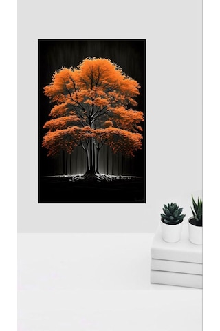 Sonbahar Ağacı 2 Kanvas Tablo Ev Duvar Salon Ofis Dekarasyon Süsü Ölçü Seçmeyi Unutmayınız :