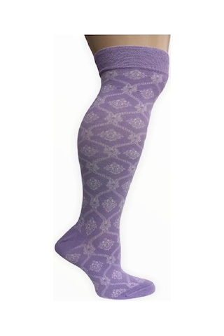 CALZE VİTA DESENLİ BAMBU DİZALTI ÇORAP - DİKİŞSİZ-Lila