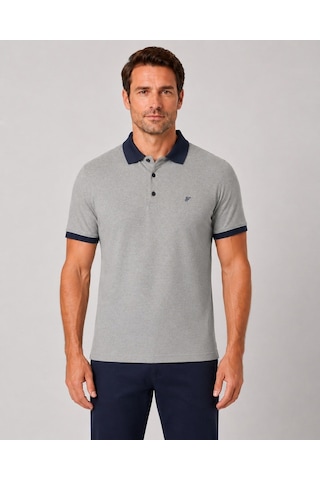 Efor Comfort Fit Rahat Kalıp %100 Pamuk Kıvrılmaz Yaka Bej Lacivert Polo Yaka Tişört Ts 931 Bej-lacivert