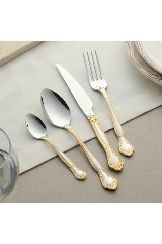 Leony Antoinette 24k Gold 6 Kişi 36 Parça Kutulu 18/10 Paslanmaz Altın - Gümüş
